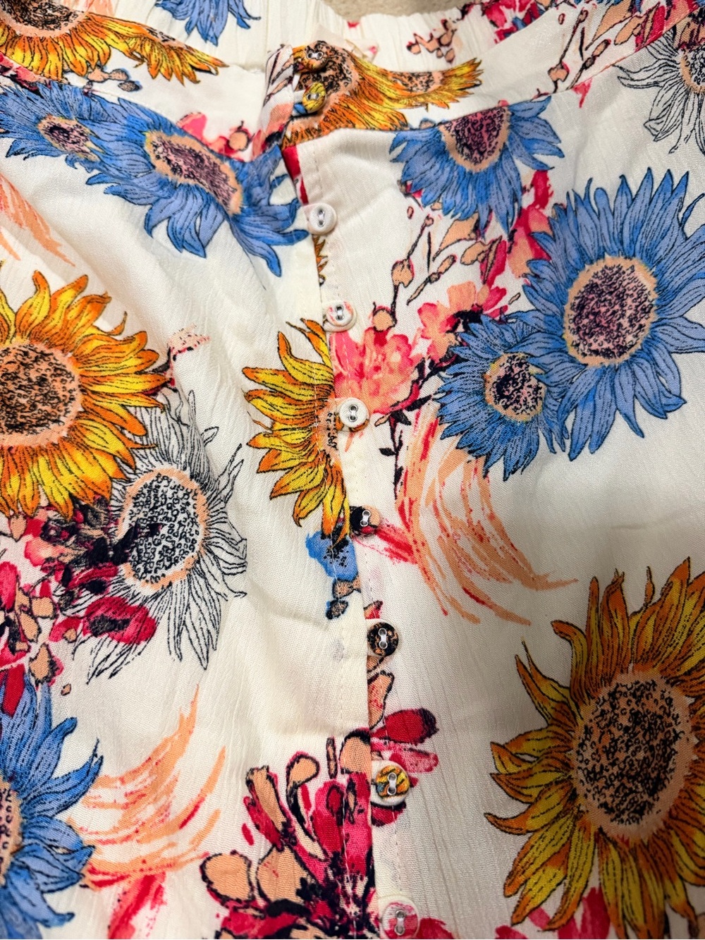 Floral Sunflower Print Button-Front Maxi Skirt - White/Multicolor - Picture 2 of 3